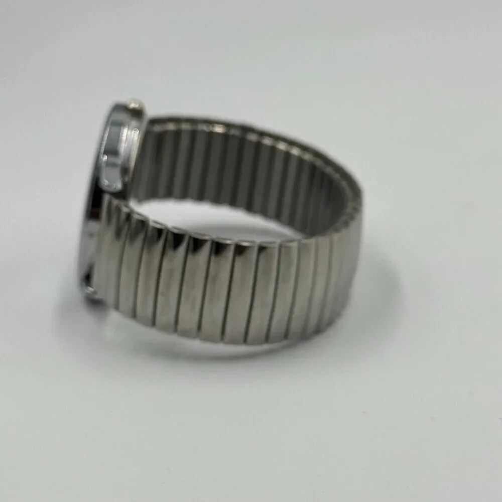 3/$30 Narmi Watch Women Silver Tone Blue Dial Large Numberals Stretch Band